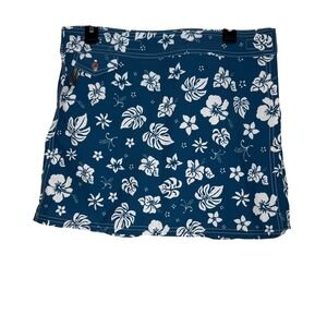 VTG Birdwell Beach Britches‎ Blue Floral Swim Skirt Women's Sz L Made in USA